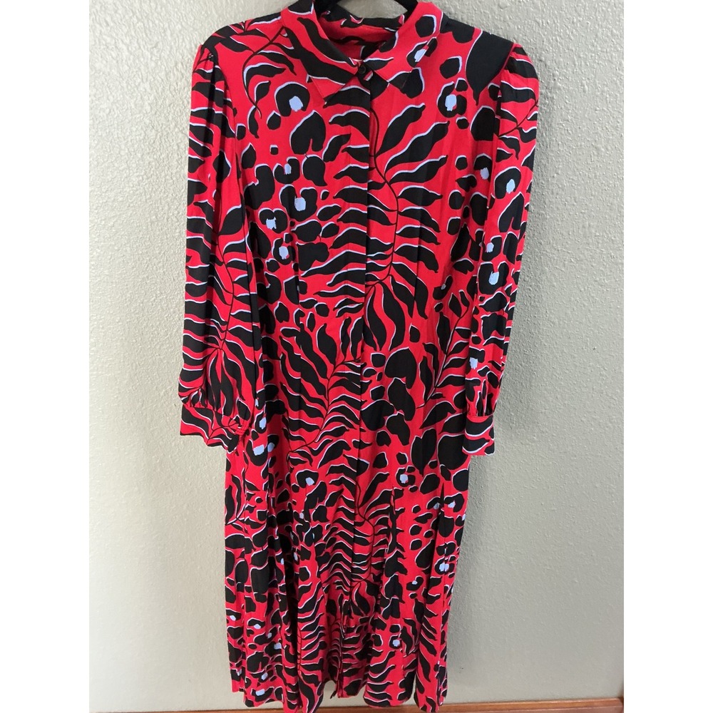 Chico's Shirtdress Womens 1.5 US 10 Red Black Excellent Abstract Animal Print